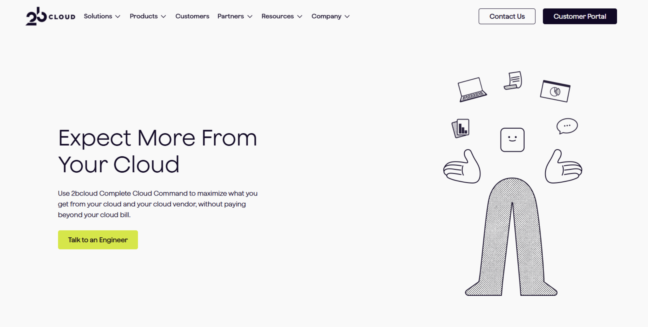 Cloud consulting website scene with an illustrated character and cloud service icons