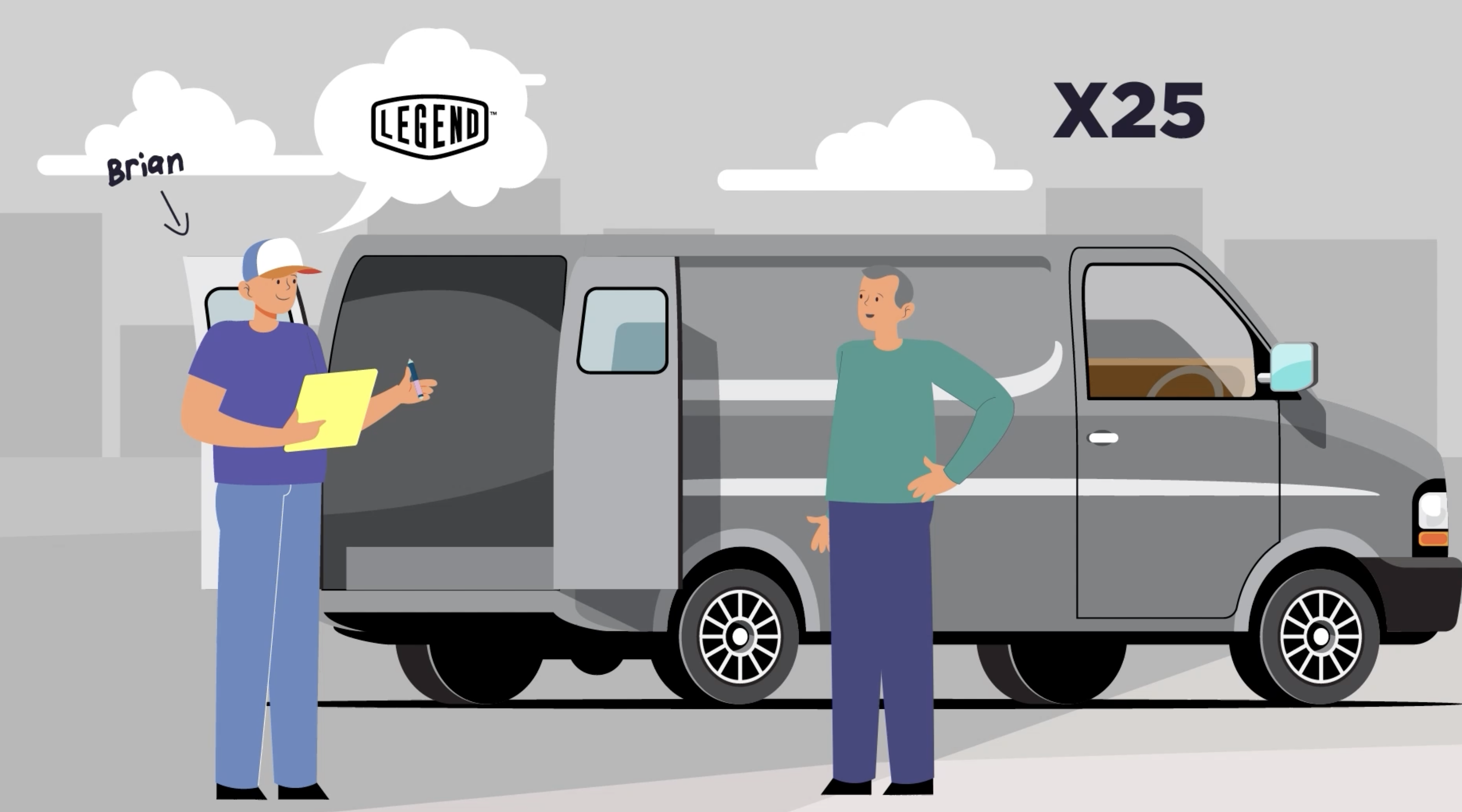 Commercial vehicle equipment specialist presenting a custom upfitted work van