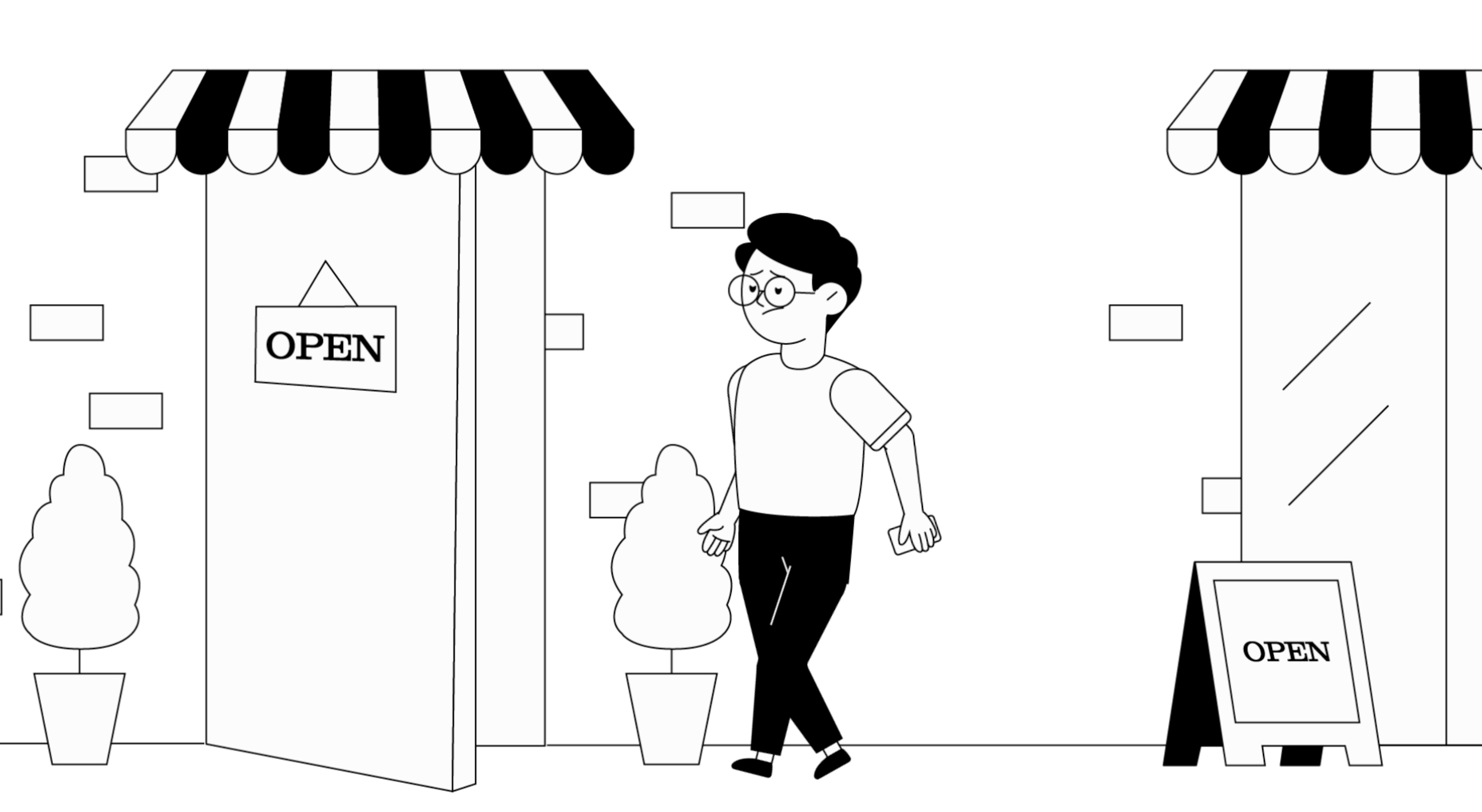 Illustrated shopper exploring verified sustainable local businesses