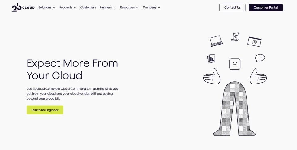 Cloud consulting website scene with an illustrated character and cloud service icons