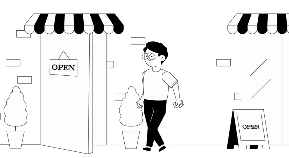 Illustrated shopper exploring verified sustainable local businesses